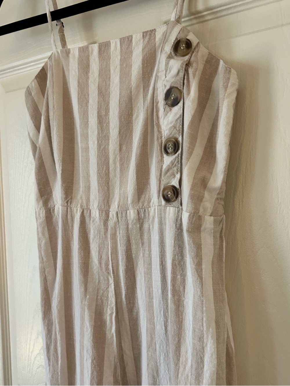 Japna Beige White Striped Linen Blend Wide Leg Jumpsuit - Size Medium - Picture 6 of 13